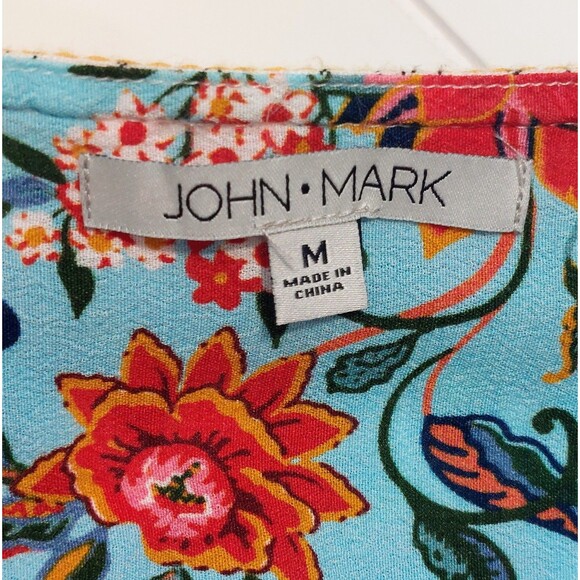 John Mark Embroidered Linen Blend Henley Mixed Media Tunic Top Size Medium Boho - Picture 7 of 11